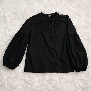 Worthington Women's Elegant Black Balloon Sleeve Blouse Size L Button Shoulder